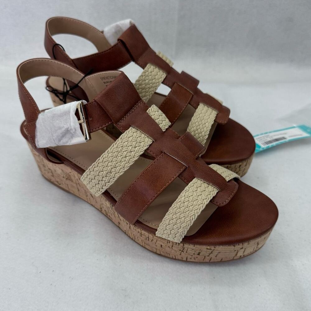 NWT Violet & Red Capree Woven Braid Wedge sz 9.5 Cognac Brown Sandals Stitch Fix